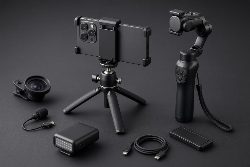 Photographie représentant des accessoires photo pour smartphone